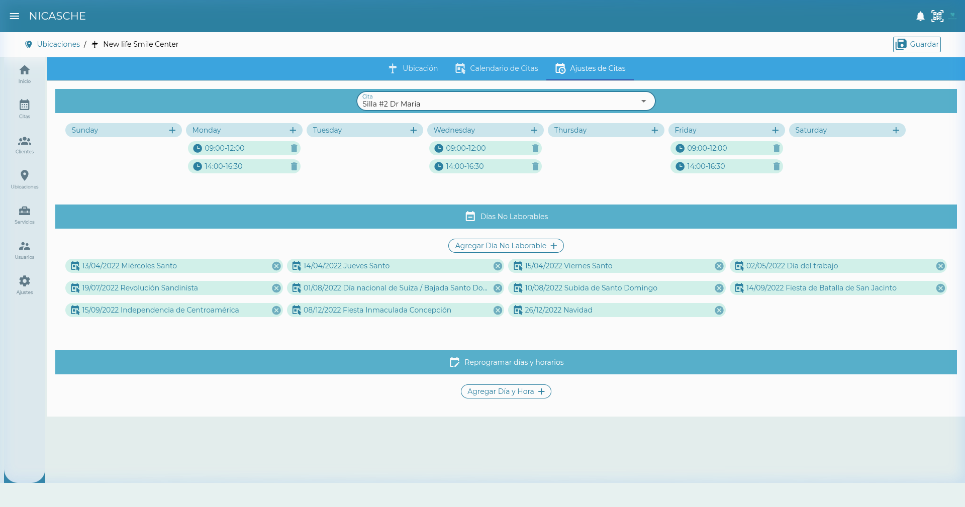 Configuración de horarios de atención